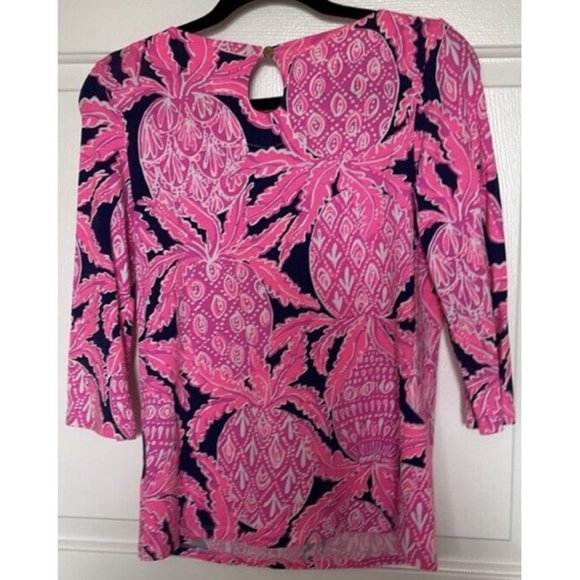 Lilly Pulitzer Waverly Top Pink Pineapple Coco Safari XS RARE HTF GORGEOUS - Picture 3 of 9